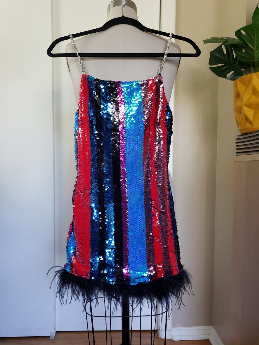 Amylynn Sequin Embellished Ostrich Feather Dress Size XS